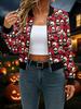 Women's Halloween all-over printed casual zipper jacket