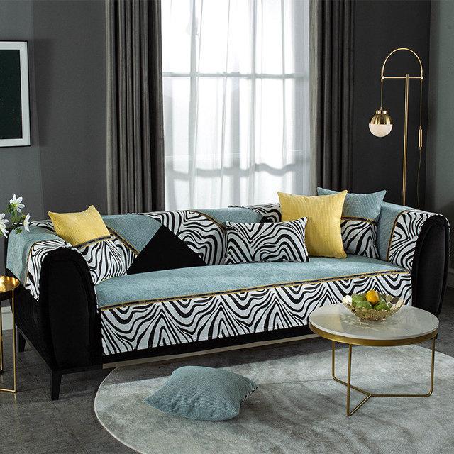 Stripe Velvet Sofa Cover 3 /2 /1 Seater Leather Couch Cover For Living Room Non -Slip Recliner Slipcover Furniture Protector