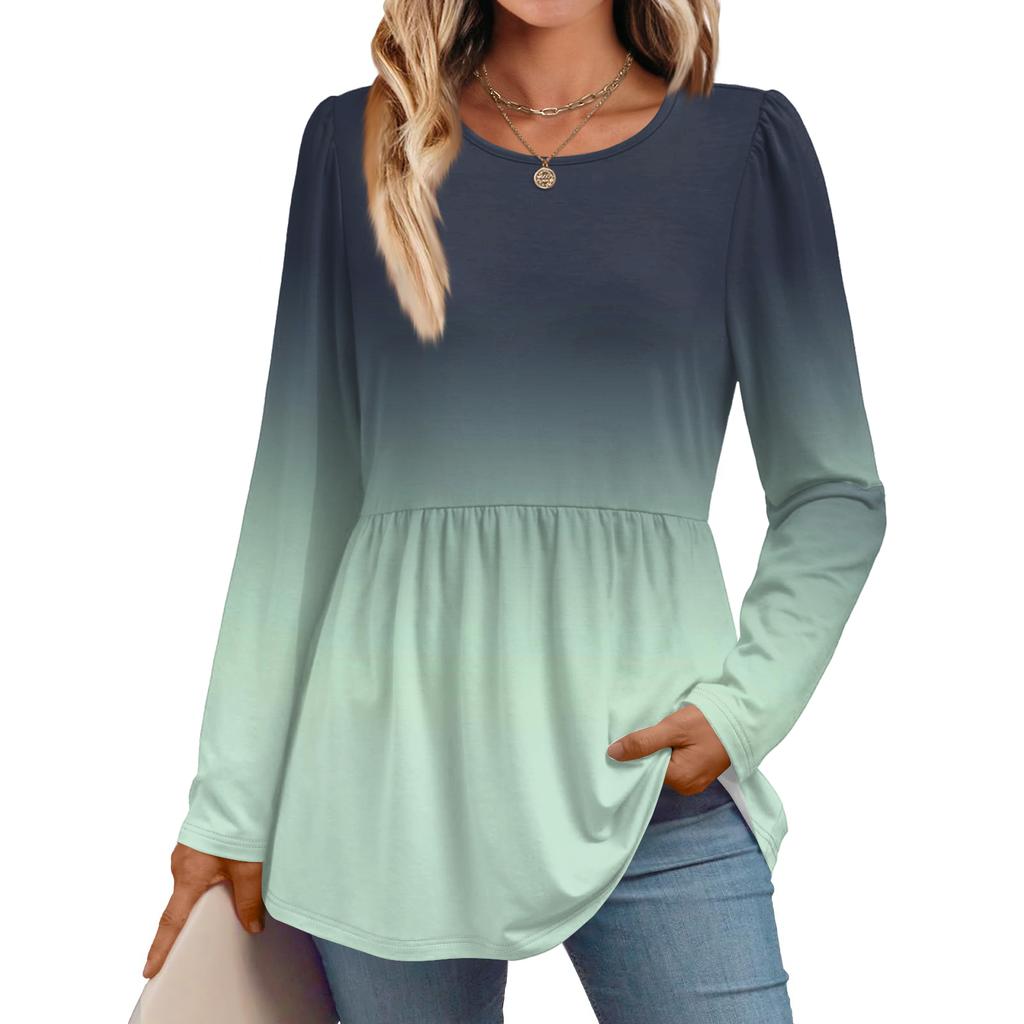 Women's Casual Fashion Long Sleeve Shirt Gradient Tunic Top