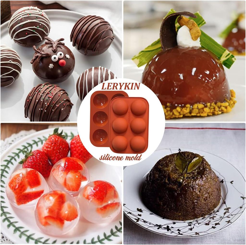 6 Holes Medium Semi Sphere Silicone Molds, 2 Packs Half Sphere Silicone Baking Molds for Making Chocolate, Cake, Jelly, Dome Mousse