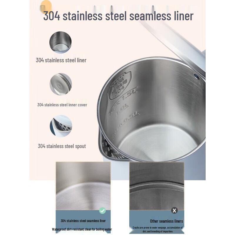 BEAR 1.7L 304 Stainless Steel Electric Kettle CN Plug (adapter Included)