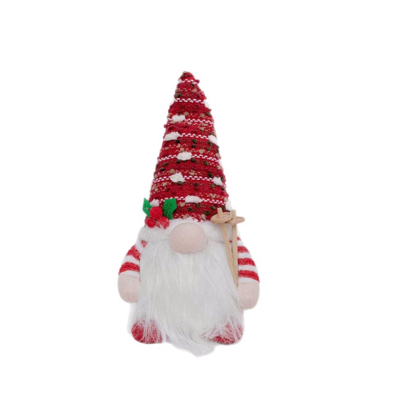 Nordic Knitted Gnome with Sled Ornament - Christmas Plush Decoration Doll