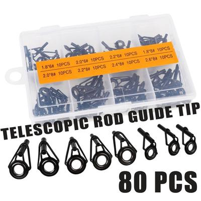 80pcs Gun Color Fishing Rod Guide Guides Tip Set Repair Kit DIY Eye Rings Stainless Steel