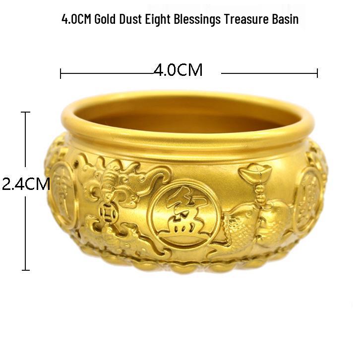 Brass Double Fish Treasure Basin: Embossed Metal Home Ornament with Eight Blessings Design