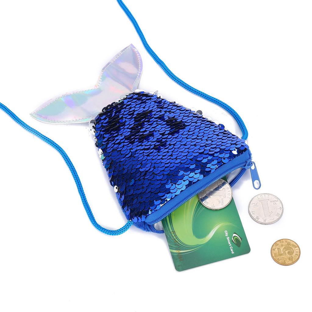 Children's Mermaid Sequin Lanyard Coin Purse - Girls' Crossbody Wallet