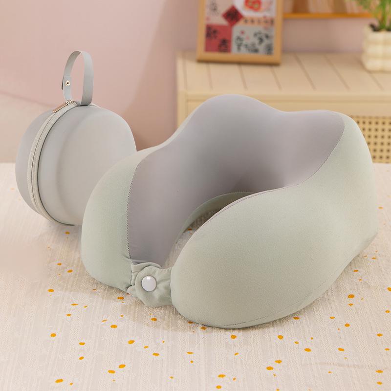 Travel Memory Foam U-Shape Pillow with Compact Storage & Dual-Peak Neck Support