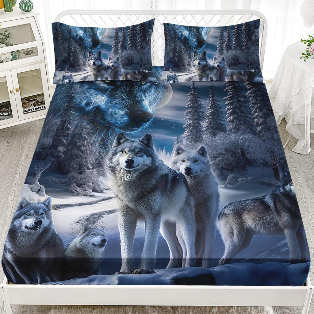 Purple Starry Night Galaxy Sheet Three-Piece Digital Printing Couple Outdoor Wolf Sheet Bedding