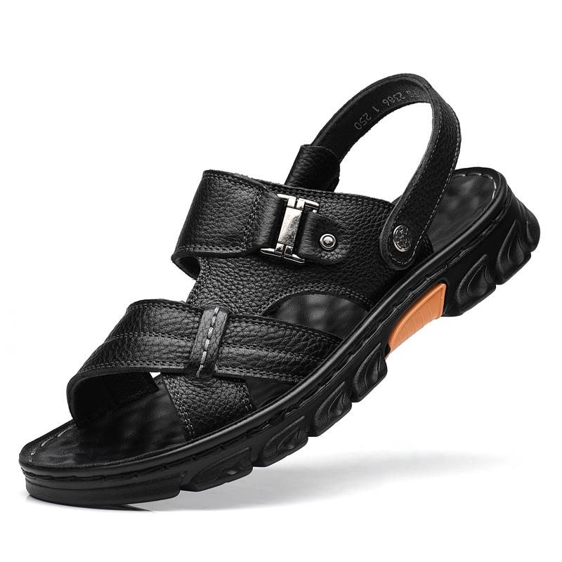 

Модные летние пляжные мужские сандалии на мягкой подошве, модные легкие мужские кожаные сандалии, роскошные сандалии, мужские кроссовки, повседневная дышащая обувь 47 чёрный