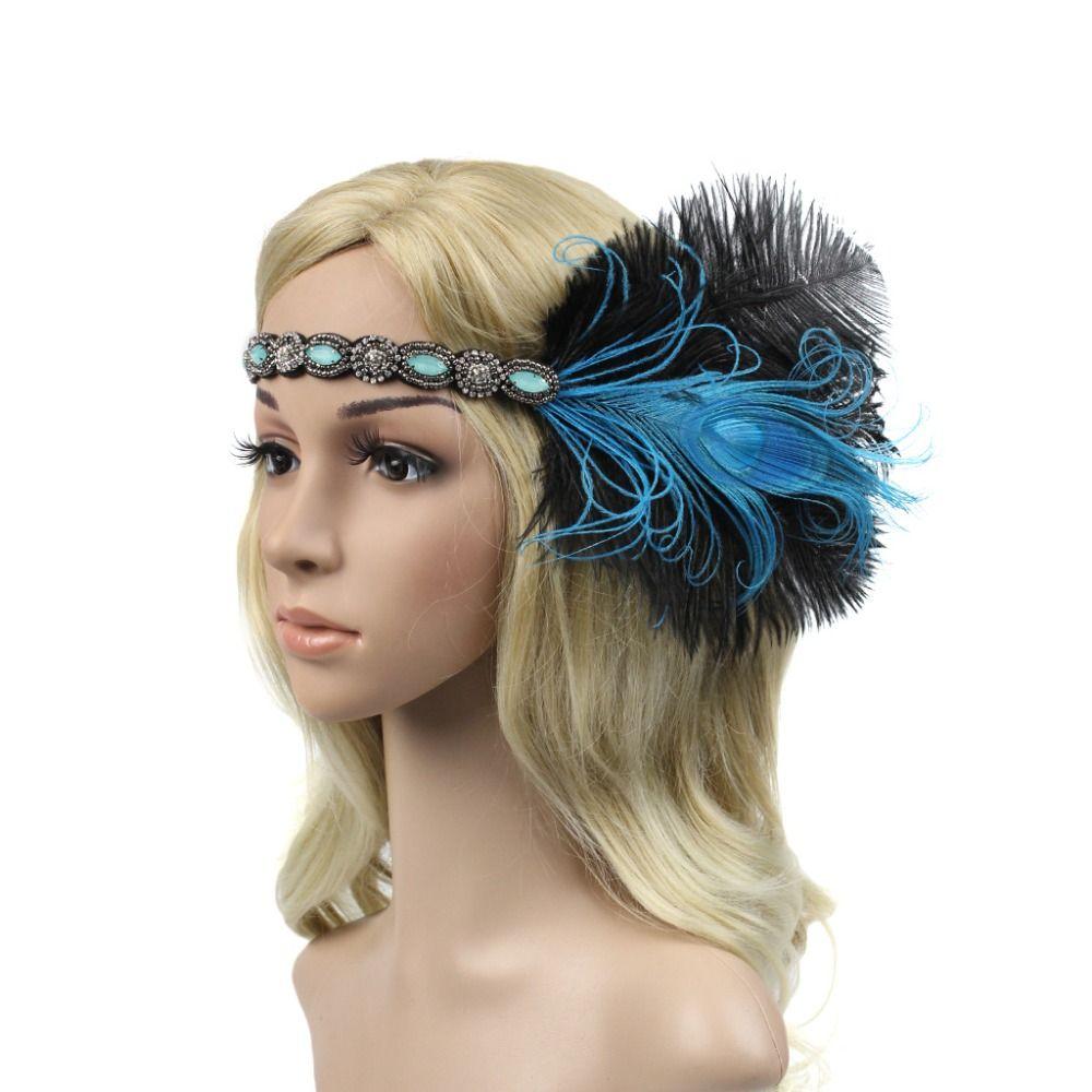 Headwear Feather Flapper Headband Rhinestone Party Headpiece Women Hairband  Carnival
