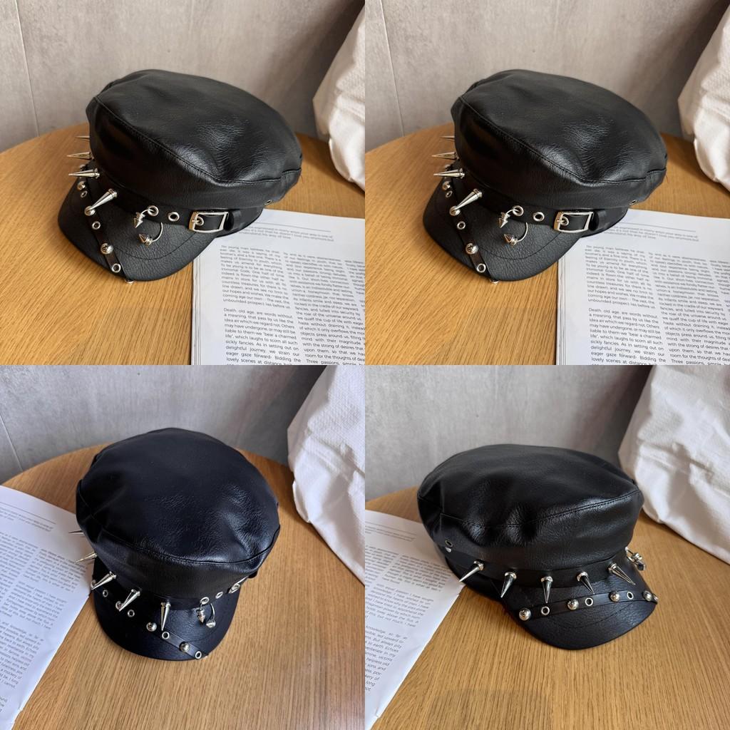 Rivet Solid Color Alternative Streetwear Flat Top Hat Waterproof Punk Goth Fans