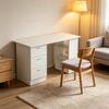 120cm White MDF Computer Desk with 3 Drawers and Open Shelves, Left or Right Assembly, Office Writing Desk for Bedroom