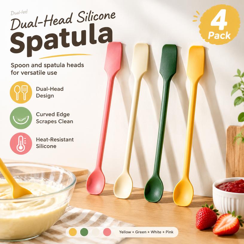 Dual-Head Silicone Spatula Heat Resistant Long Handle