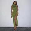 Euro-American Women's Solid Sleeveless Midi Dress 2023 - Elegant Slim Fit, Sexy Slit Design for Spring/Summer