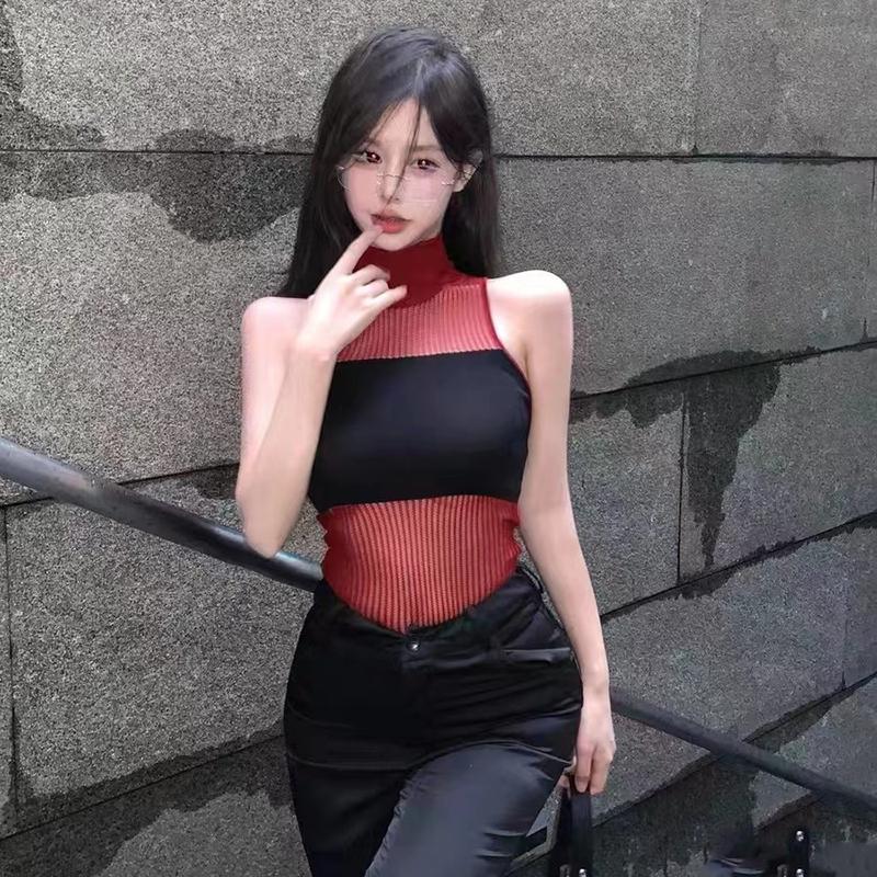 

Открытый женский лоскутный топ на бретелях, водолазка, вязаный жилет, эстетика, топ без рукавов в стиле Харадзюку One Size