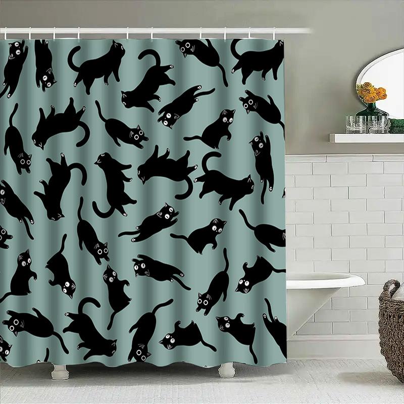 Black Cat Print Shower Curtain Unique Animal Pattern for Bathroom Decor
