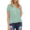 Women's Fashion Casual Color V Neck Short Sleeve Hollow Loose Shirt Top