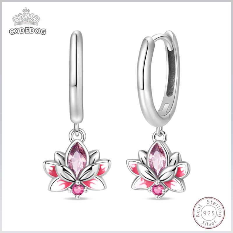 Hot 925 Sterling Silver Earrings Charm Simple Shining Lotus Zircon Wedding Women Jewelry Gift