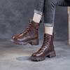 Leather Single Boots Autumn and Winter Velvet Versatile Soft-soled Martin Boots High Heel Small Boots Boots Women