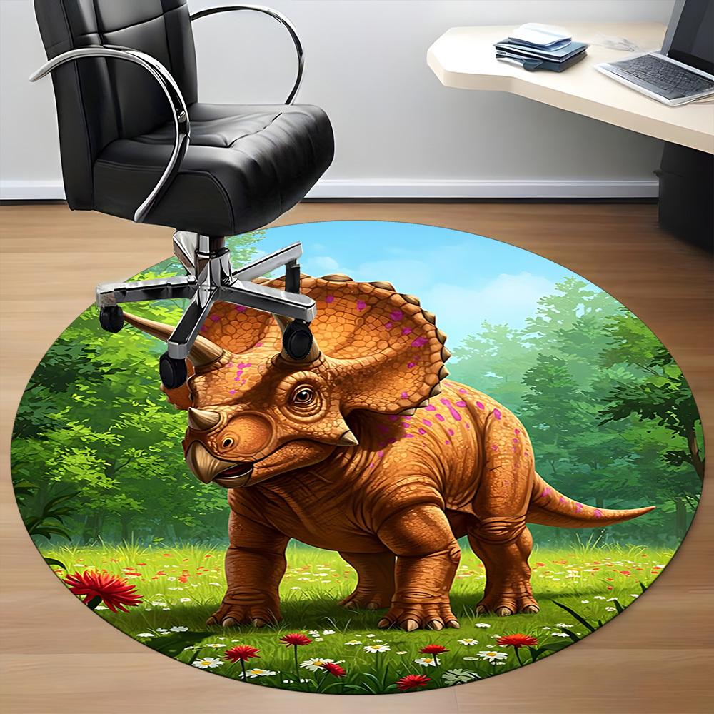 1pc Dinosaur Print Chair Carpet for Office, Round Polyester Mat, Indoor Decor for Office, Easycare Fabric, Washable Non-slip Area Carpet