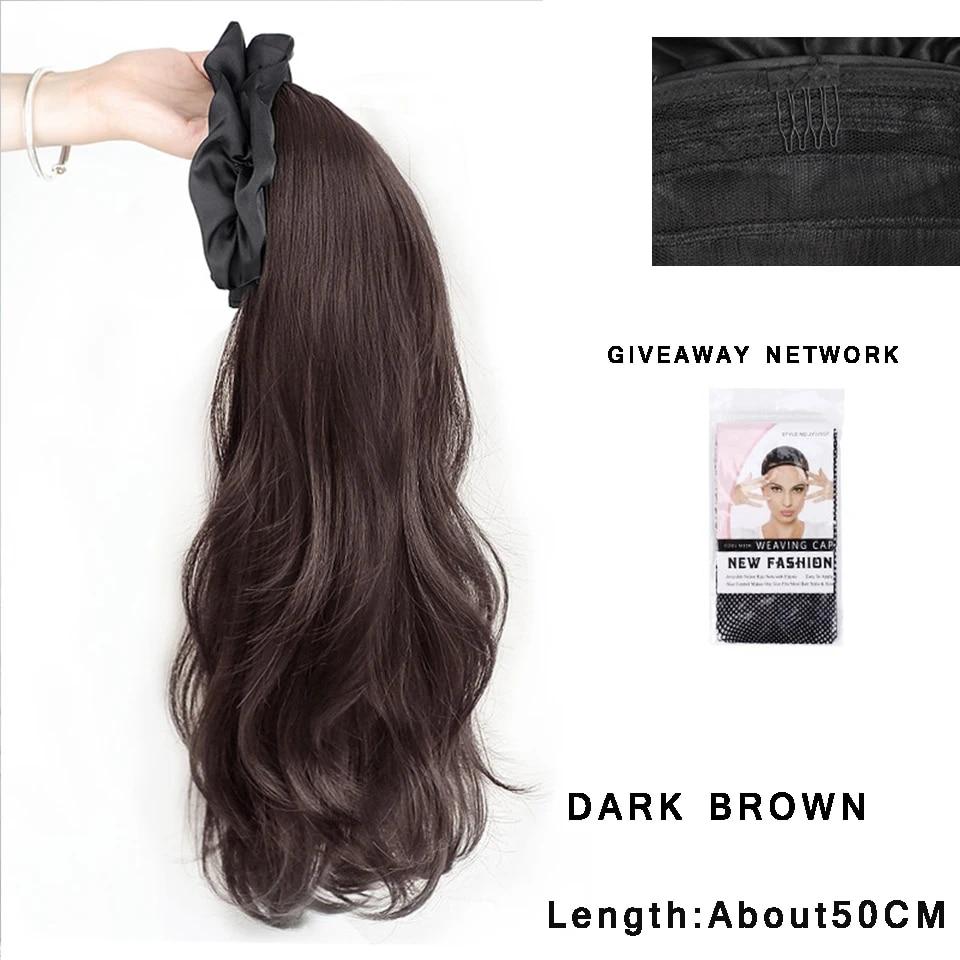 Synthetic Long Wavy Headband Wig Black Brown Women's With Twist Braid Hairband Accessories Natural Half Wig