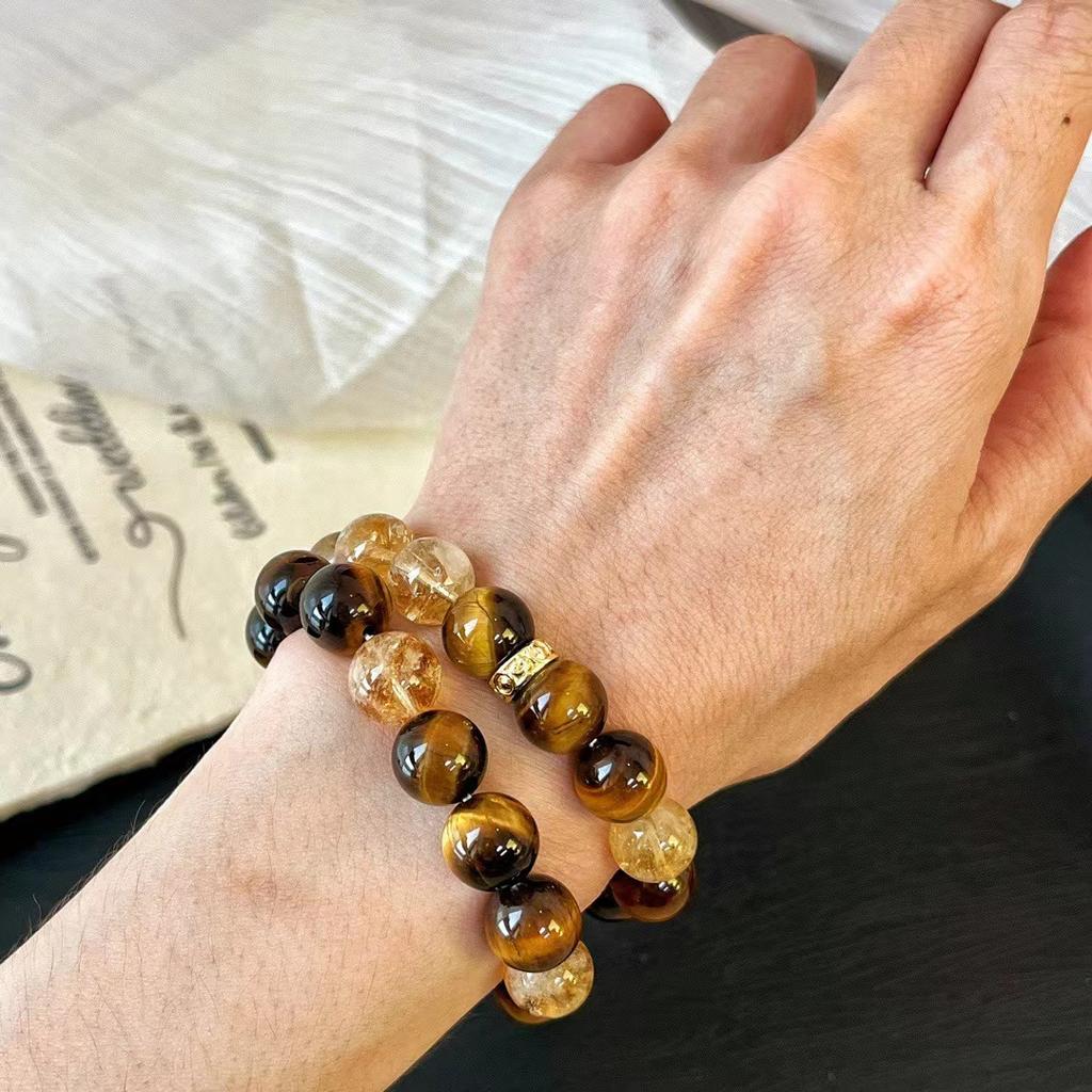 10Mm Maillard Style Natural Citrine Bracelet Basic Commuter Natural Tiger's Eye Premium Bracelet