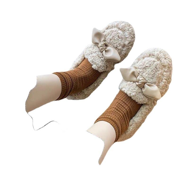 Mao Mao Doudou Shoes Women's New Autumn and Winter Outer Wear Velvet Flat-bottomed Versatile Bow Cotton Shoes Outer Wear Lazy Shoes