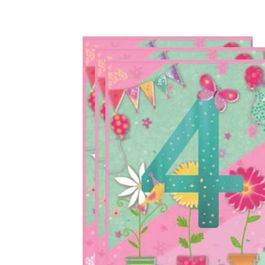 Simon Elvin Juvenile Girl 4th Birthday Greetings Card (Pack of 6)