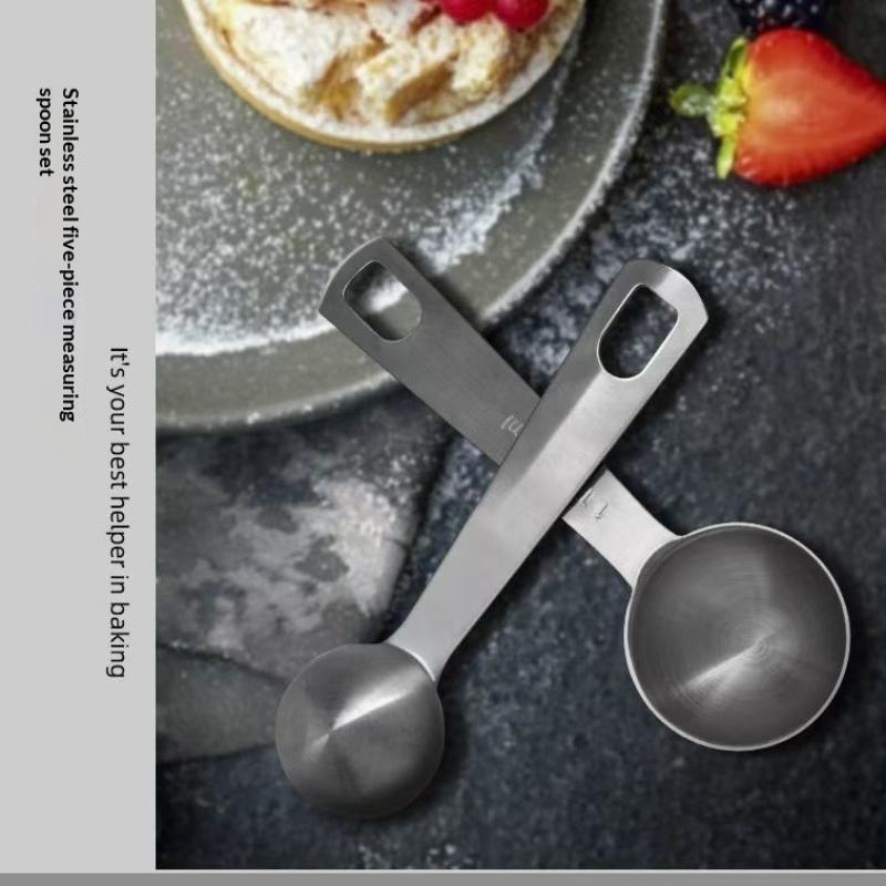 Stainless Steel Measuring Spoon 1/5/6 Pcs With Scale Measuring Ruler Spoon Kitchen Coffee Cooking Spoon Baking Measuring Tool