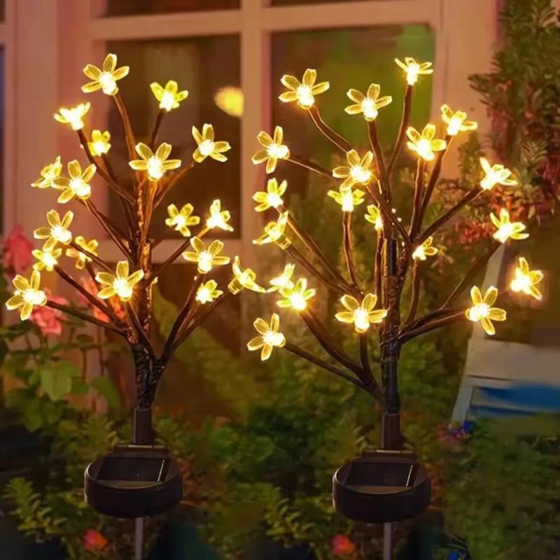 Solar Cherry Blossom Tree Light Outdoor Waterproof Garden Stake Lamp for Lawn Patio Aisle Ambient Landscape Decoration