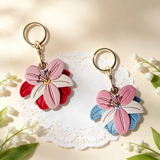 Keychain Pendant Flower Shape Bag Pendant Imitation Leather Access Control Card Holder Protective Cover Car Keychain Hanging Ornament