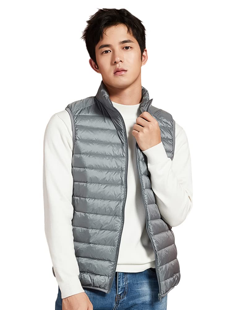 MDMYXJP Ultralight Down Cold Lightweight Puffer Compact MD107 Men's Vest, Warm, Weather, Vest, Storage, (JP, Alphabet, XL, Gray)
