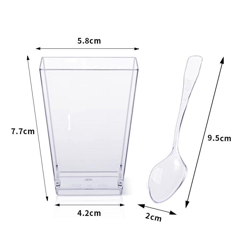 Set de Coupe à Dessert Carrée Conique 160 ml: Capacité 5oz avec couvercle et cuillère pour apéritifs de fête, pudding, fruits, glace ou yaourt.