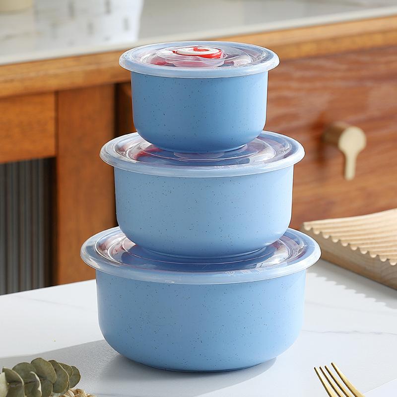 3Set Wheat Straw Freshness Bowl Plastic Microwave Oven Soup Bowl Crisper Practical Bowl round with Lid Lunch Box Salad Bowl
