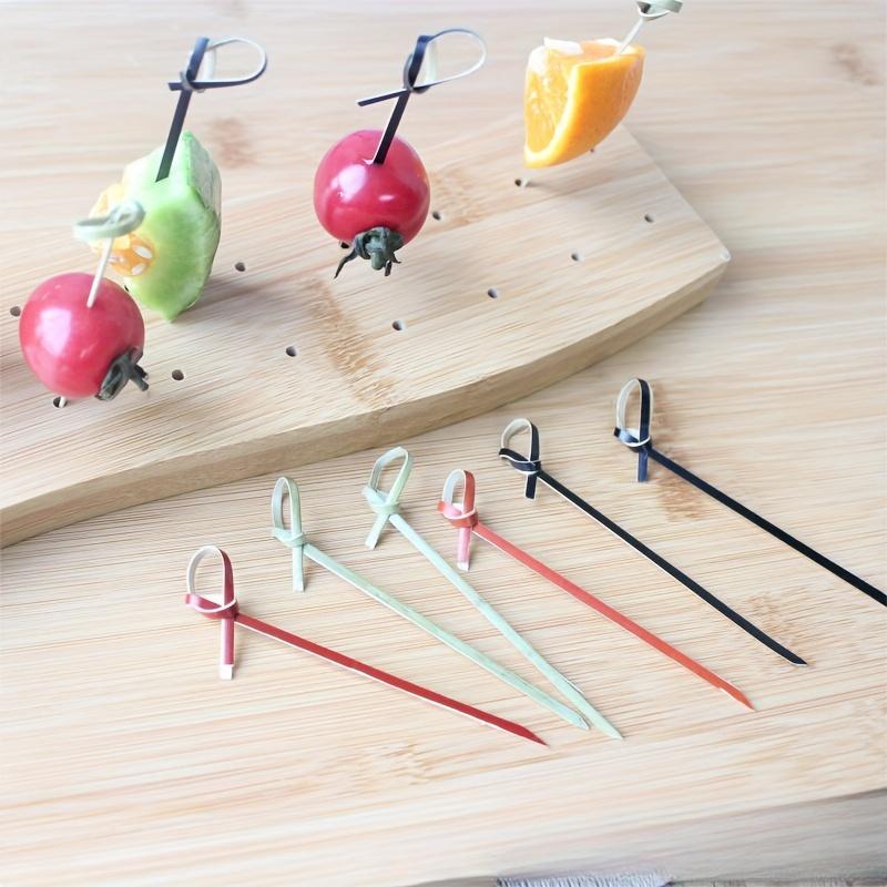 100pcs Bamboo Skewers with Knotted Handle, Disposable Cocktail Party Food Picks, 3.54 Inch Fruit Forks for Outdoor