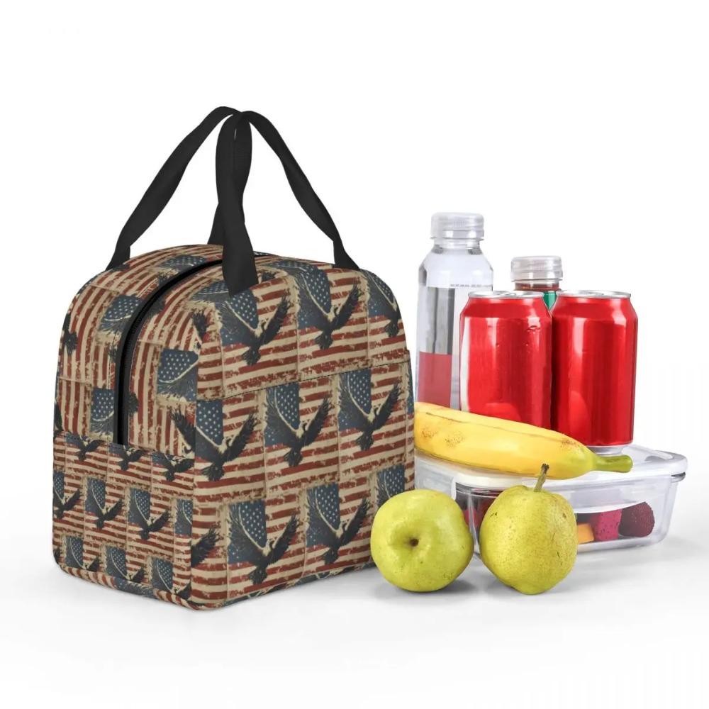 Vintage American Flag Eagle Insulated Lunch Bag for Women Kids Portable Food Boxes Thermal Lunch Box Tote