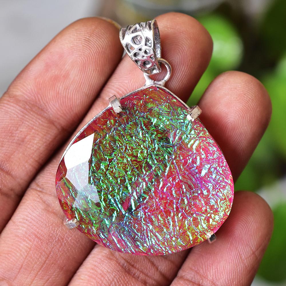 Lab-Created Opal Pendant 104 ct Pear Cut Monarch 925 Sterling Silver October Birthday Birthstone