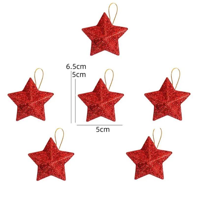6/30PCS Star Decorations Xmas Tree Hanging Pendant Gold Powder Christmas Home Party Xmas Decorations Gift DIY Crafts Accessories