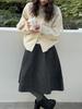 Lu Xi Women's Korean Semi-Elastic Wool A-Line High-Waisted Umbrella Skirt - Autumn/Winter Bud Shape