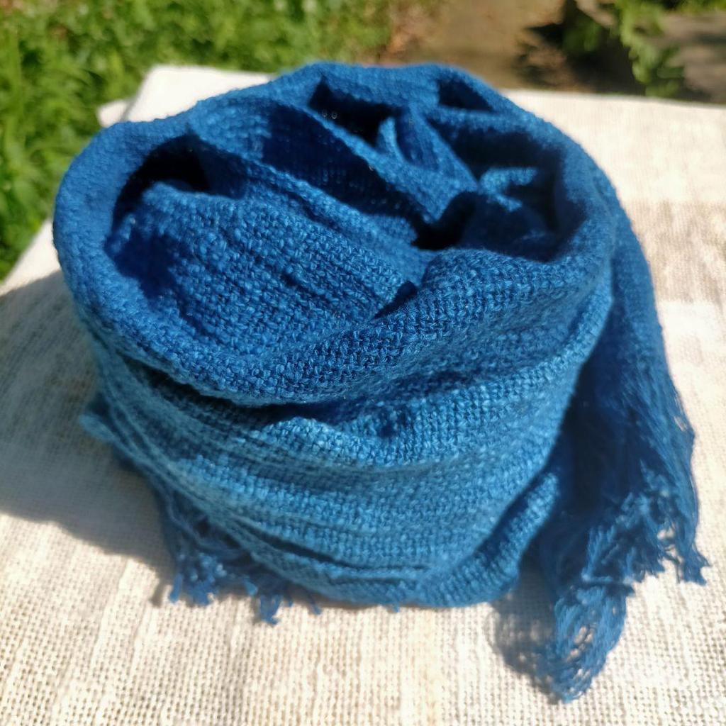 Used Indigo dyed cotton pongee (100% cotton) stole, gradient