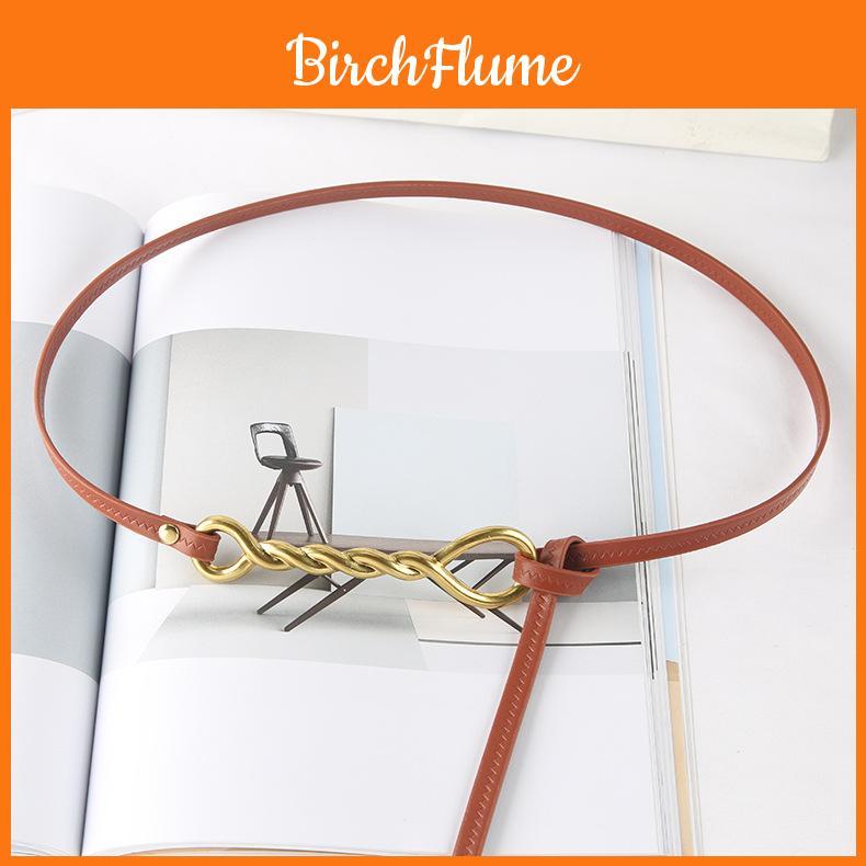 Fashion Gold Twisted Shape Knot Decoration Women Thin Belt For Casual Dress And Suit Waist Accessory