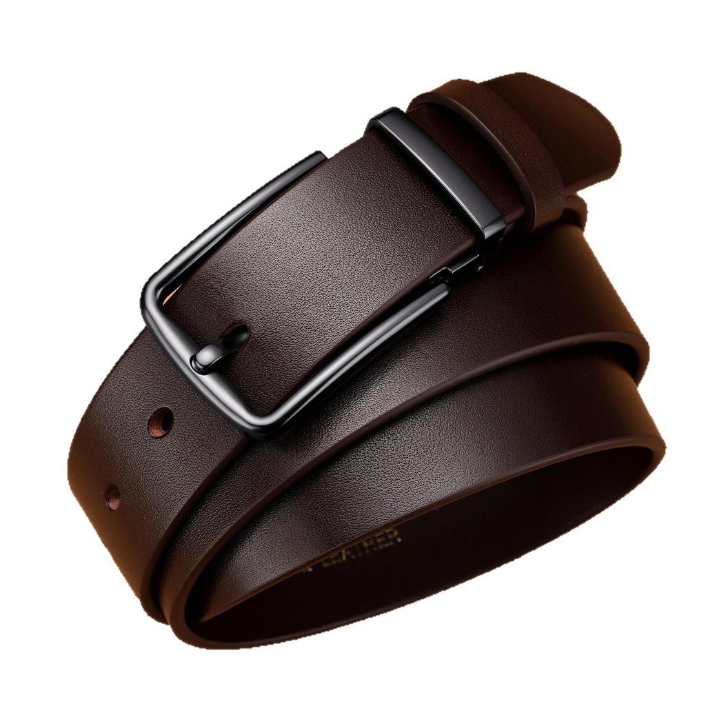 Men's Genuine Leather Minimalist Black Belt with Pin Buckle - Adjustable Fashion Trend