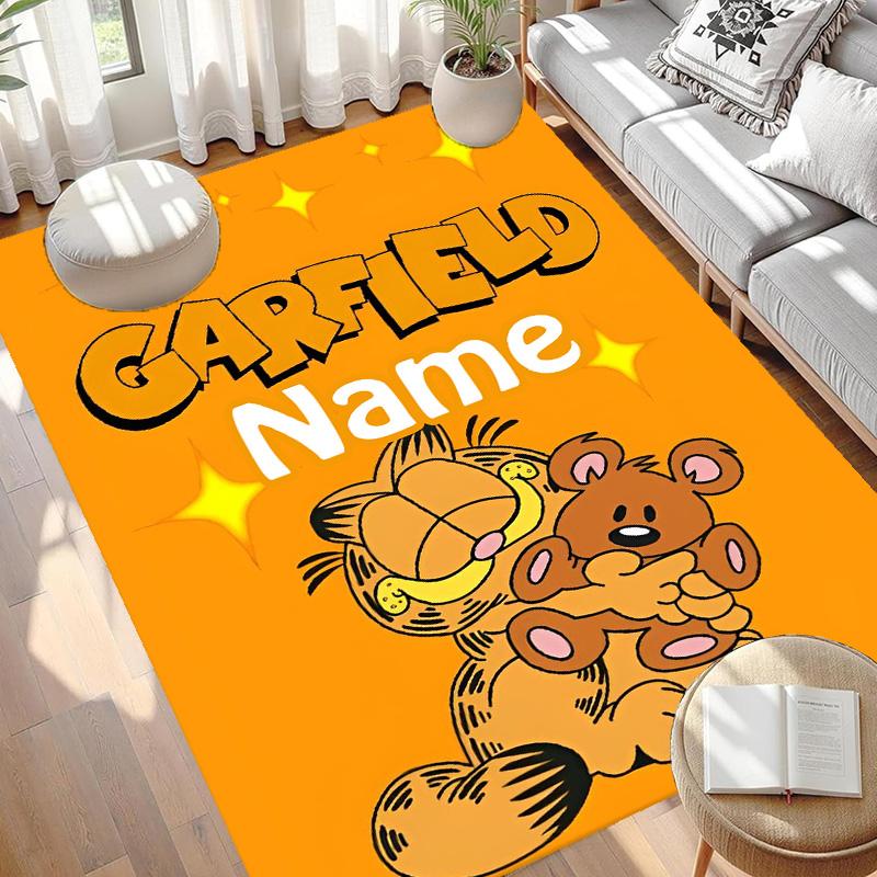 Custom Name Personalized Garfield Print Carpet, Versatile Home Decor Rug, for Playroom, Apartment, Balcony, Entryway, Hallway Gift