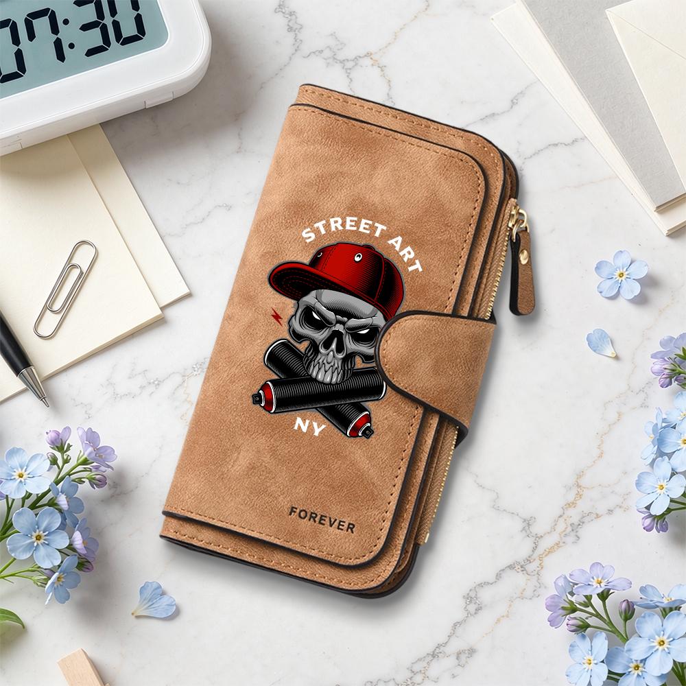 Street Art Skull Pattern Long Wallet Casual Multi Card Slot Portable Purse