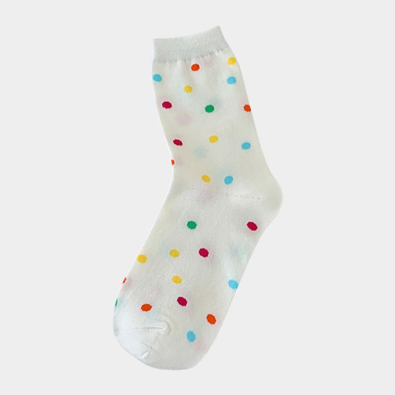 Farbe Punkte Reine Baumwolle Socken Damen Mittelhohe Socken Tide Mädchen Japanische Weiße Strümpfe