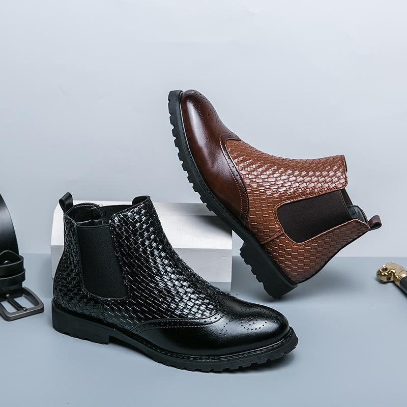 Golden Sapling Fashion Men's Boots Patchwork Leather Brogue Shoes Casual Business Chelsea Boot Leisure Party Men Formal Shoes