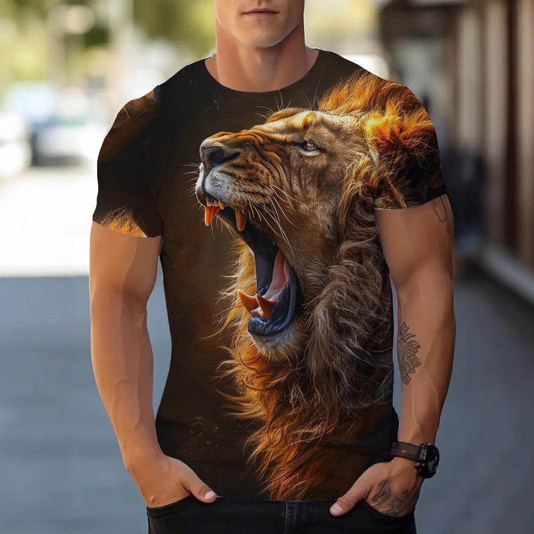 

Мужская футболка, летняя повседневная футболка, футболка с 3D-принтом Street Domineering Lion XL