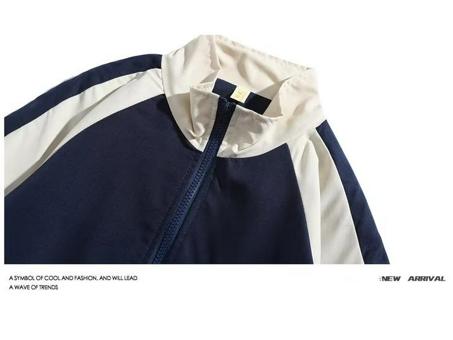Men's Japanese Retro Color-Block Stand Collar Jacket - Trendy Loose College Style, Spring/Autumn Casual Wear for Couples