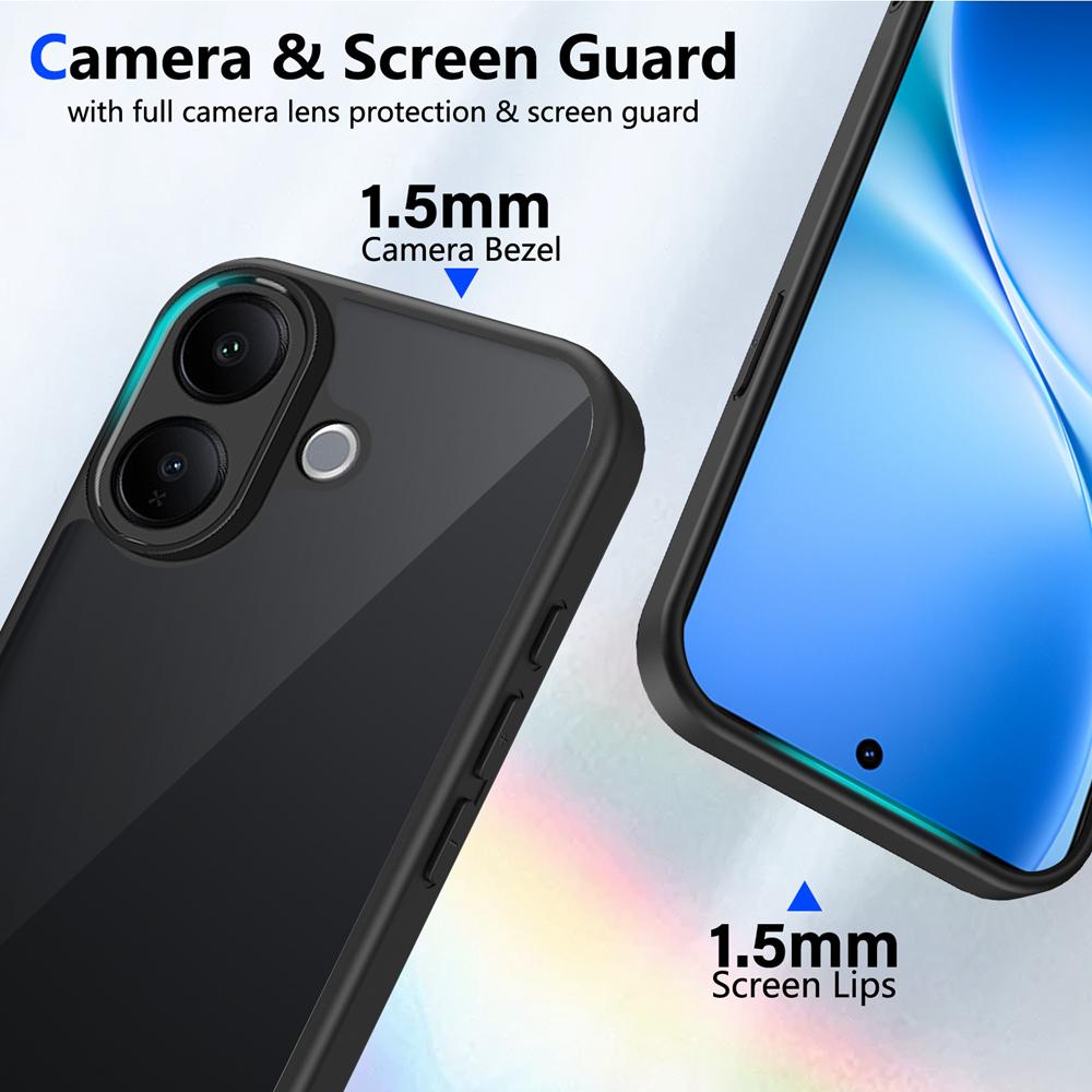 KEYSION Matte durchscheinende schwarze Handyhülle für VIVO V60 Lite 5G Weiches Silikon+PC Klare stoßfeste Rückseite für IQOO Z10R 5G