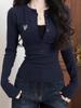 Women's Button-Up Plush Long-Sleeve Crop Top - 2025 Autumn/Winter American Spicy Girl Collection
