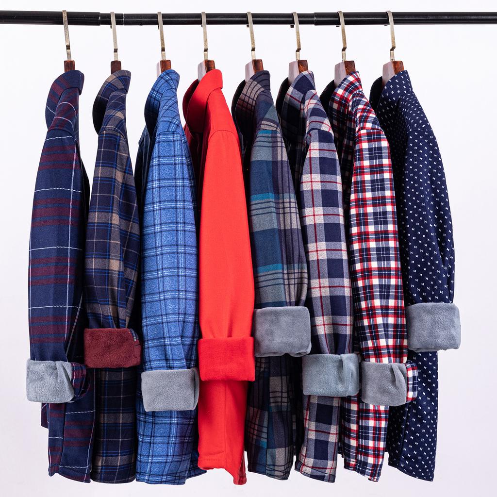 Thickened Double-Side Mens Plaid Shirt Fleece Lined Warm  Long Sleeve Winter Print Casual Daily Soft Autumn Clothes Plus 8XL 7XL